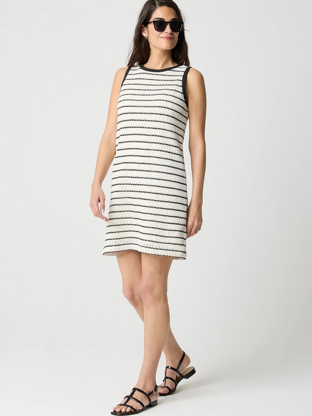 J. Crew Ivory Striped‎ Sleeveless Crochet Mini Shift Dress